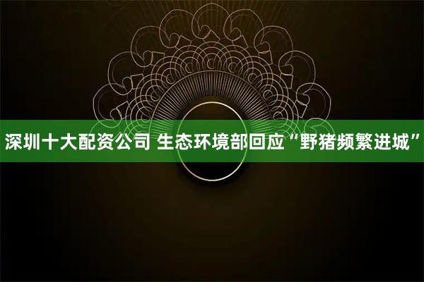 深圳十大配资公司 生态环境部回应“野猪频繁进城”